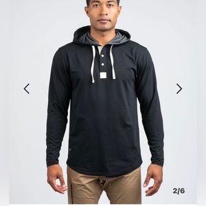 BYLT Men’s Drop Cut Long Sleeve Hooded Henley in Black Size M